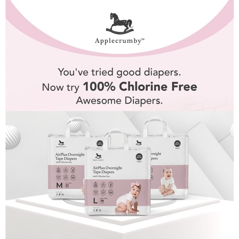 Applecrumby™ Chlorine Free Premium Baby Tape Diapers (S/M/L/XL)