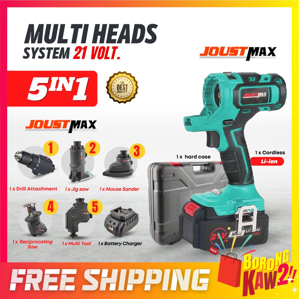 Joustmax Lino 5 In 1 Multi Head Cordless Combo Set Drill Attachment Jig