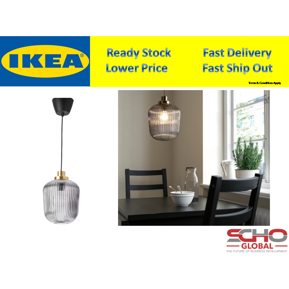 SOLKLINT pendant lamp, brass/grey clear glass, 22 cm (9) - IKEA