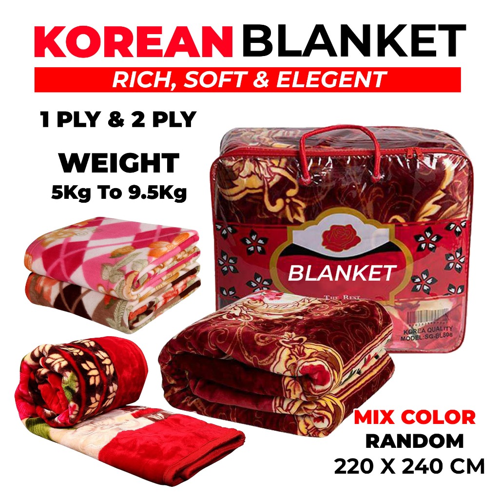 SELIMUT/BLANKET KOREA QUALITY 13LBS 2 PLY (6.5kg) NS LUXURY SUPER SOFT SIZE 220X240 CM. Shopee