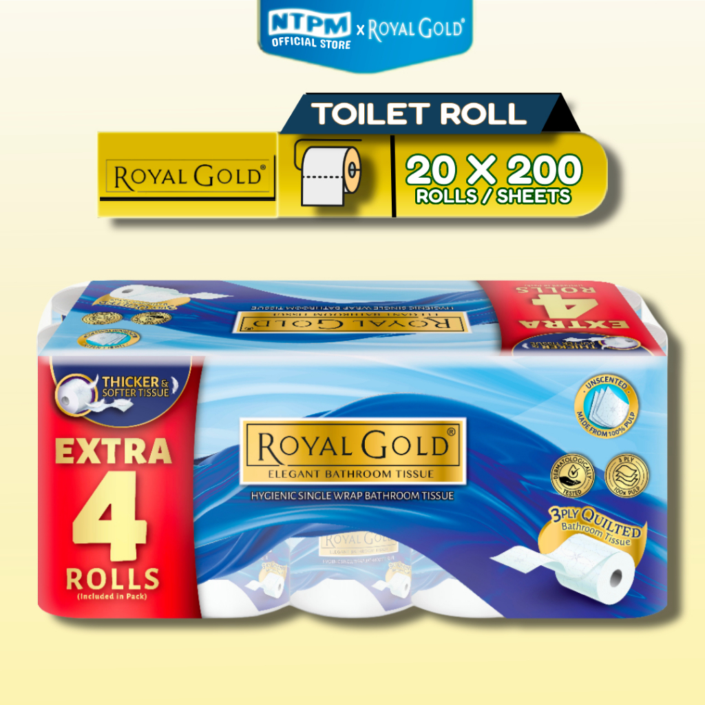 Royal Gold Elegant Toilet Roll (16 + EXTRA 4 Rolls x 200's) Shopee