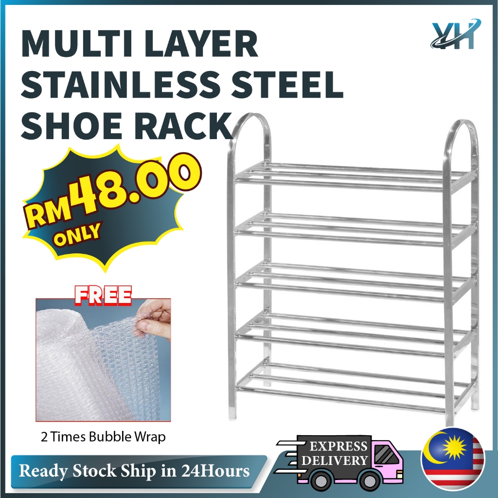 5 Tier Rak Kasut Stainless Steel Rack Shoe Rack Shoe Storage Rack Shoe ...