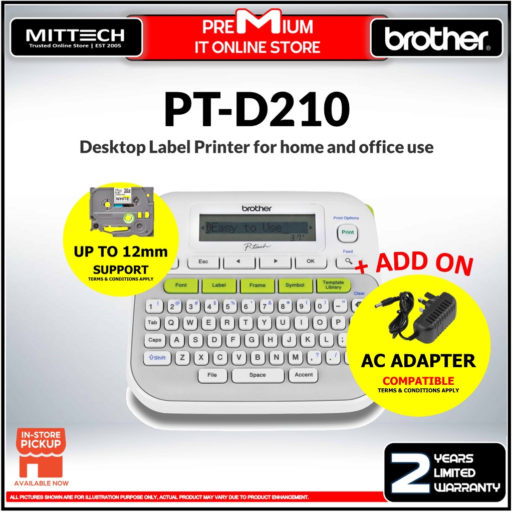 Brother Label Printer PTouch PTD210 Portable Home & Office Use Label