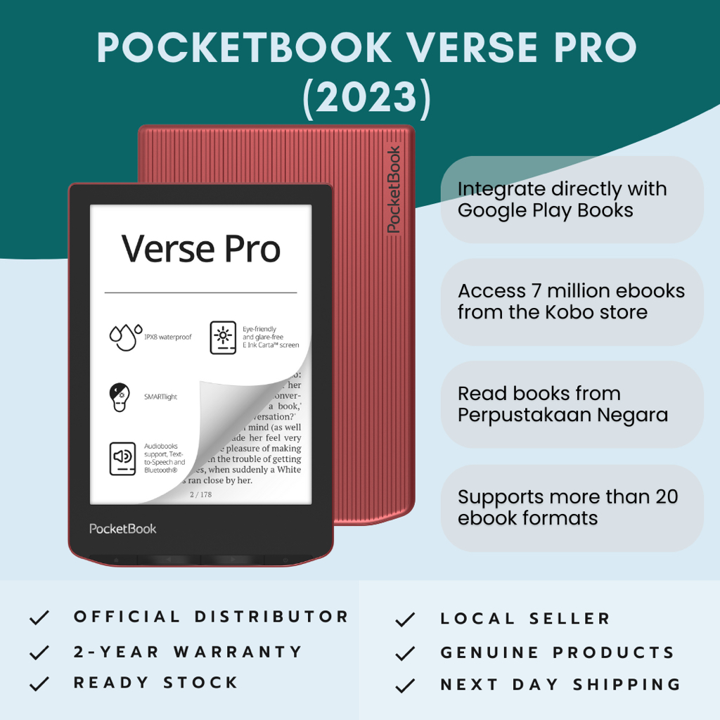 PocketBook Verse Pro (2023) 6" ereader Perpustakaan Negara Overdrive