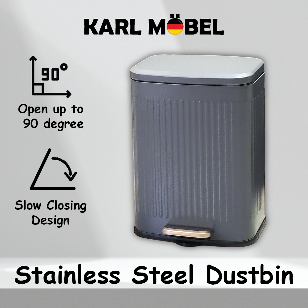13L Dustbin Kitchen Stainless Steel Tong sampah bertutup 13L size trash