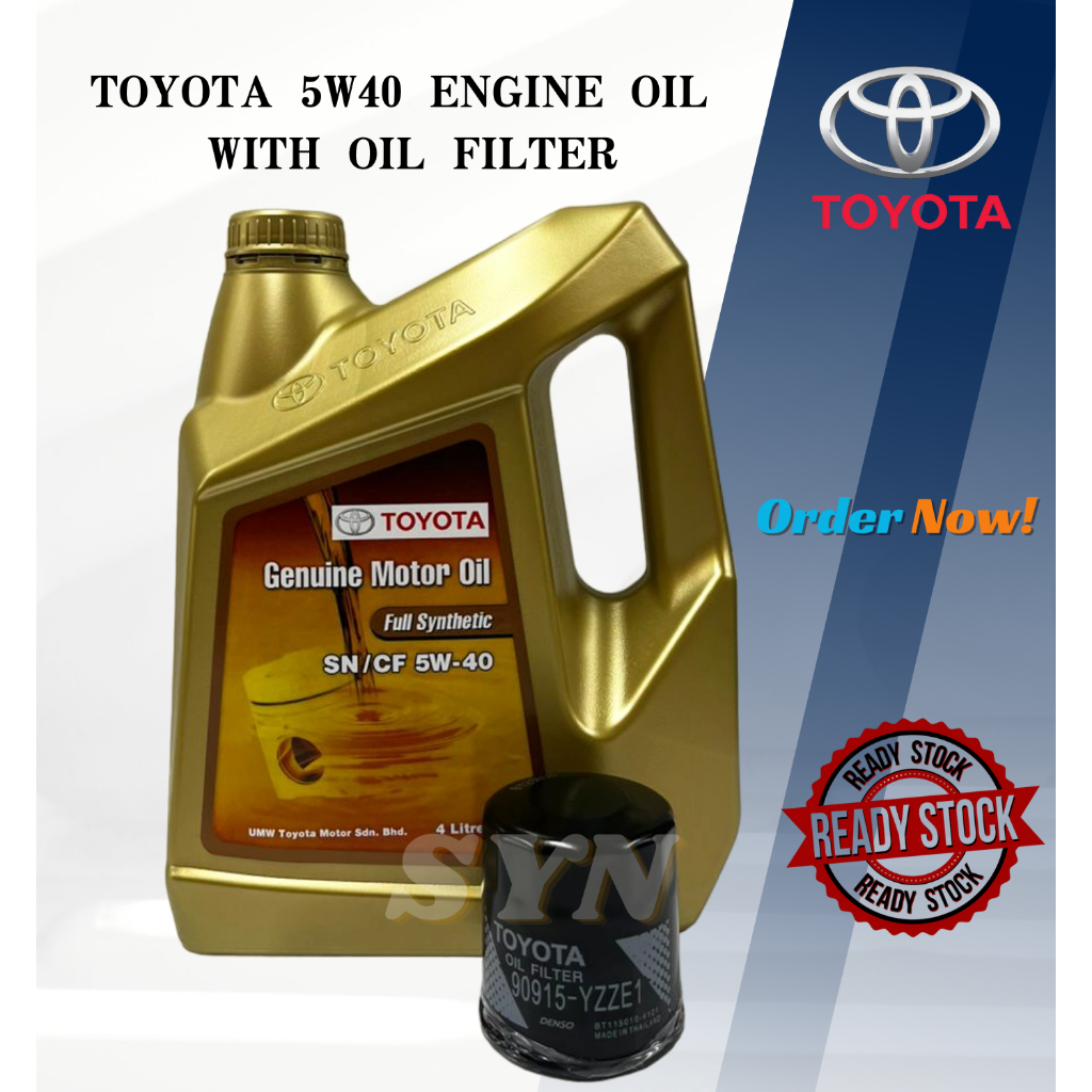 Toyota 5W40 Fully Synthetic SN/CF 5W40 Genuine Engine oil 4L + Toyota ...