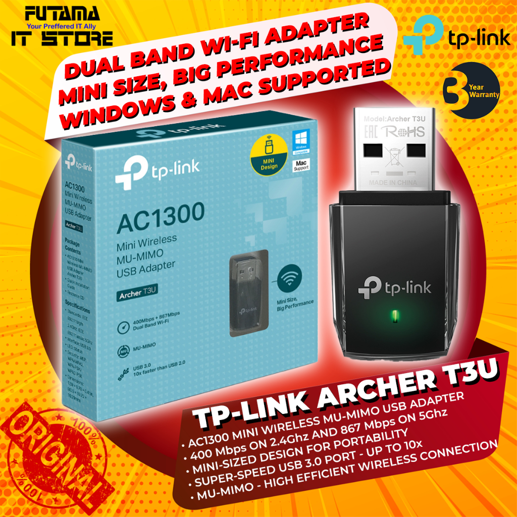 TP-Link Archer T3U - AC1300 Mini Wireless MU-MIMO USB Adapter | Shopee ...