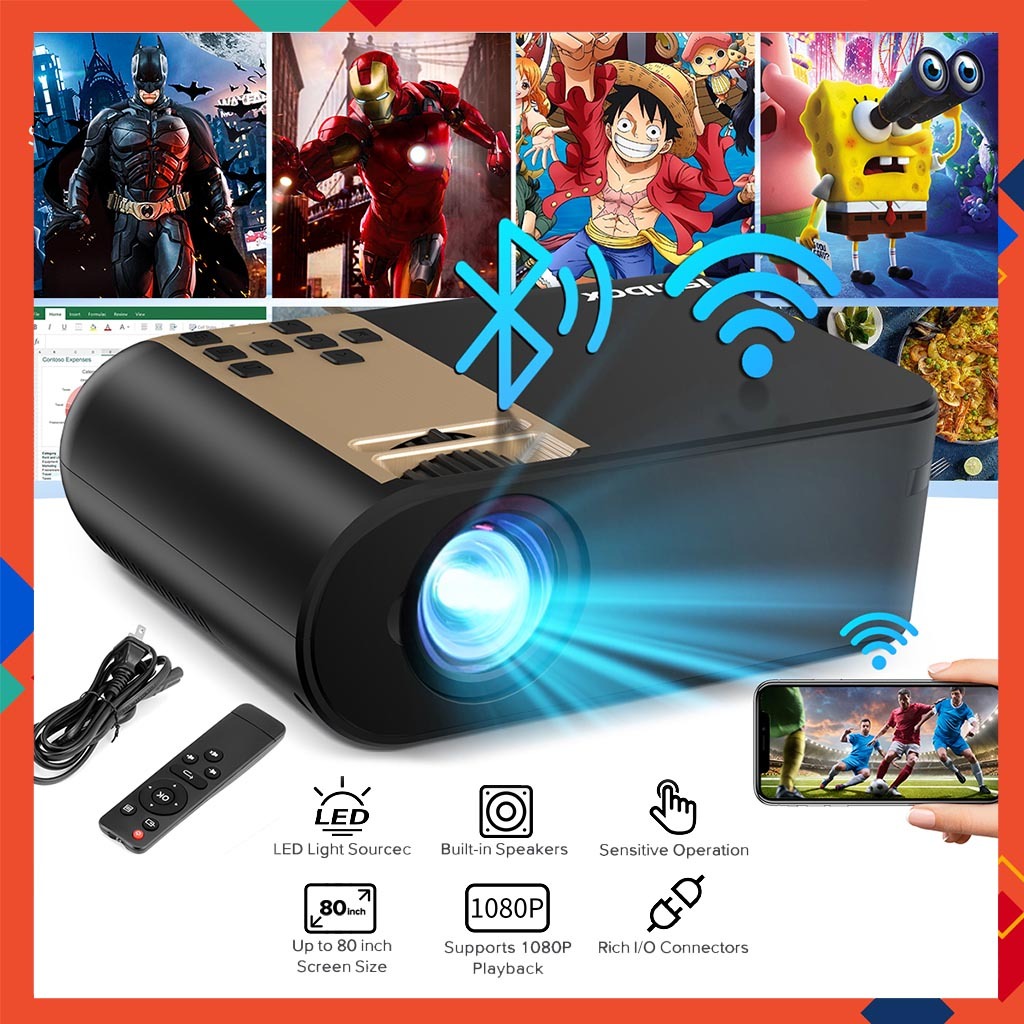 P1 Portable WiFi Bluetooth Projector For iOS Android Phone 1080P HD ...