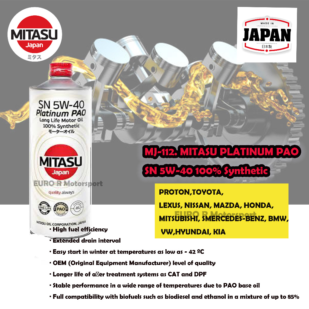 MITASU ENGINE OIL 100 ORIGINAL JAPAN PLATINUM PAO SN 5W30 / 5W40