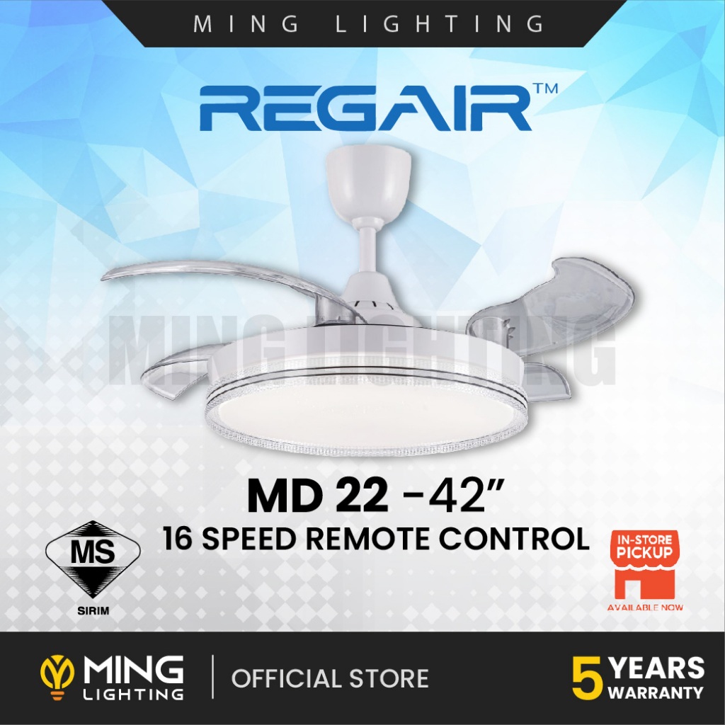 (Sirim) REGAIR Ceiling Fan MD22 LED Light Fans Remote Control Timer 8+8 ...