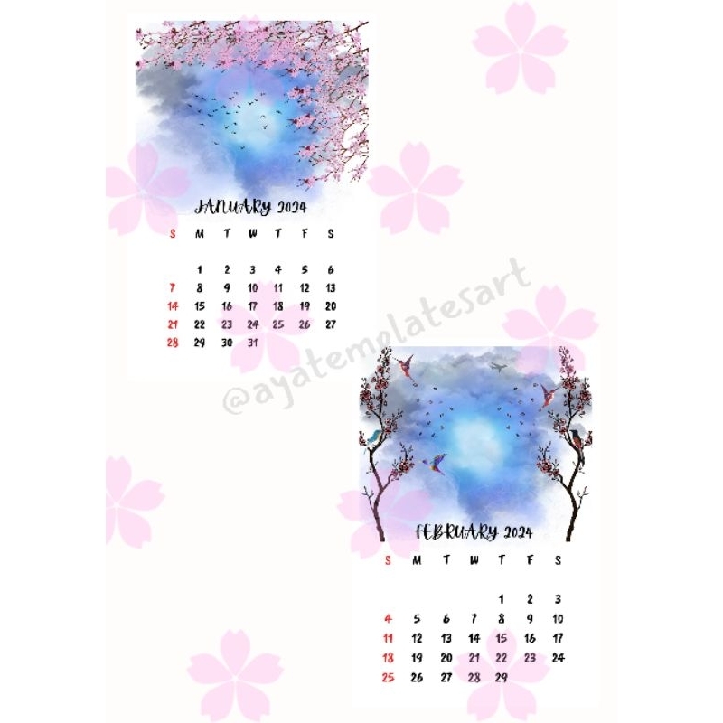 [PDF ONLY] Printable sakura calendar 2024 Kawaii calendar 2024