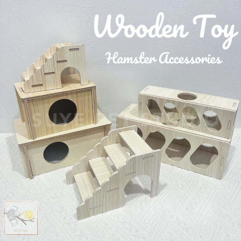 🐹Hamster wooden toy accessories cage design wooden tunnel shelter ...