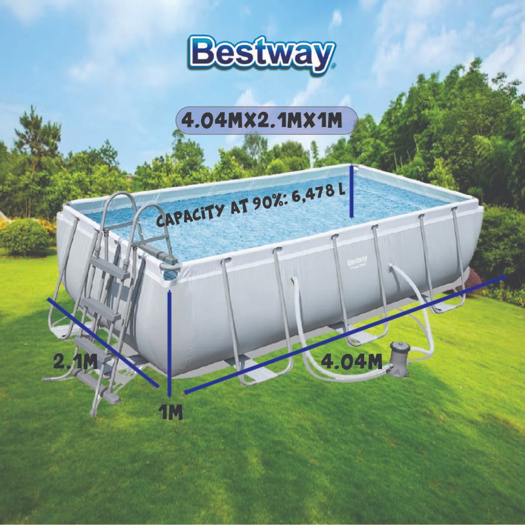 [OD] Bestway 2 Size Power Steel Frame Rectangular Outdoor Pool Set ...