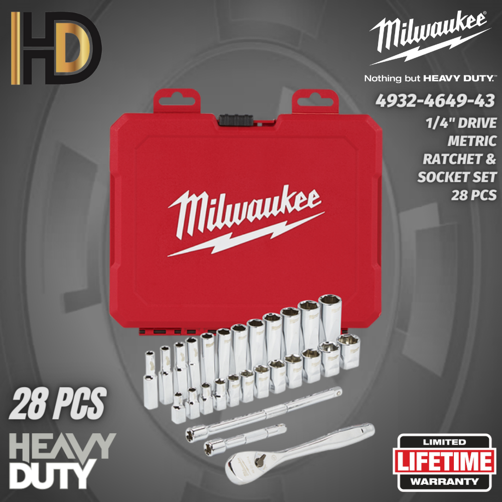 43-Piece 1/4" Drive Socket Set | Metric & AF Sockets With Ratchet, Extensions & Case By US Pro