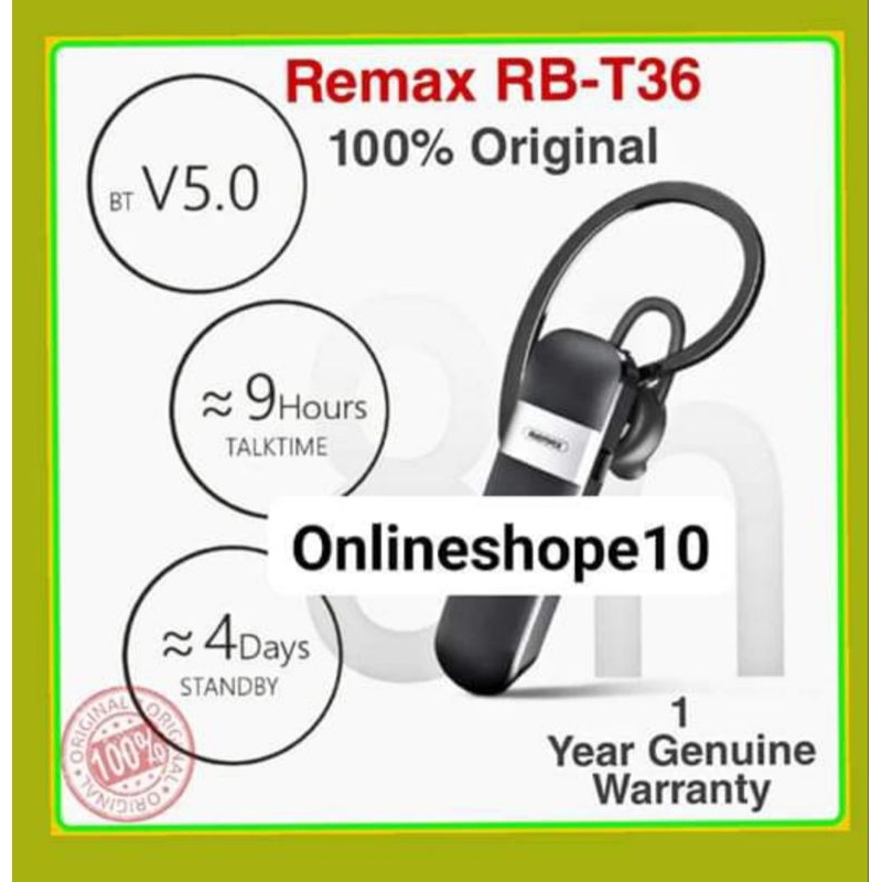 Remax orginial RB -T36 Bluetooth wireless headset handsfree (ready ...