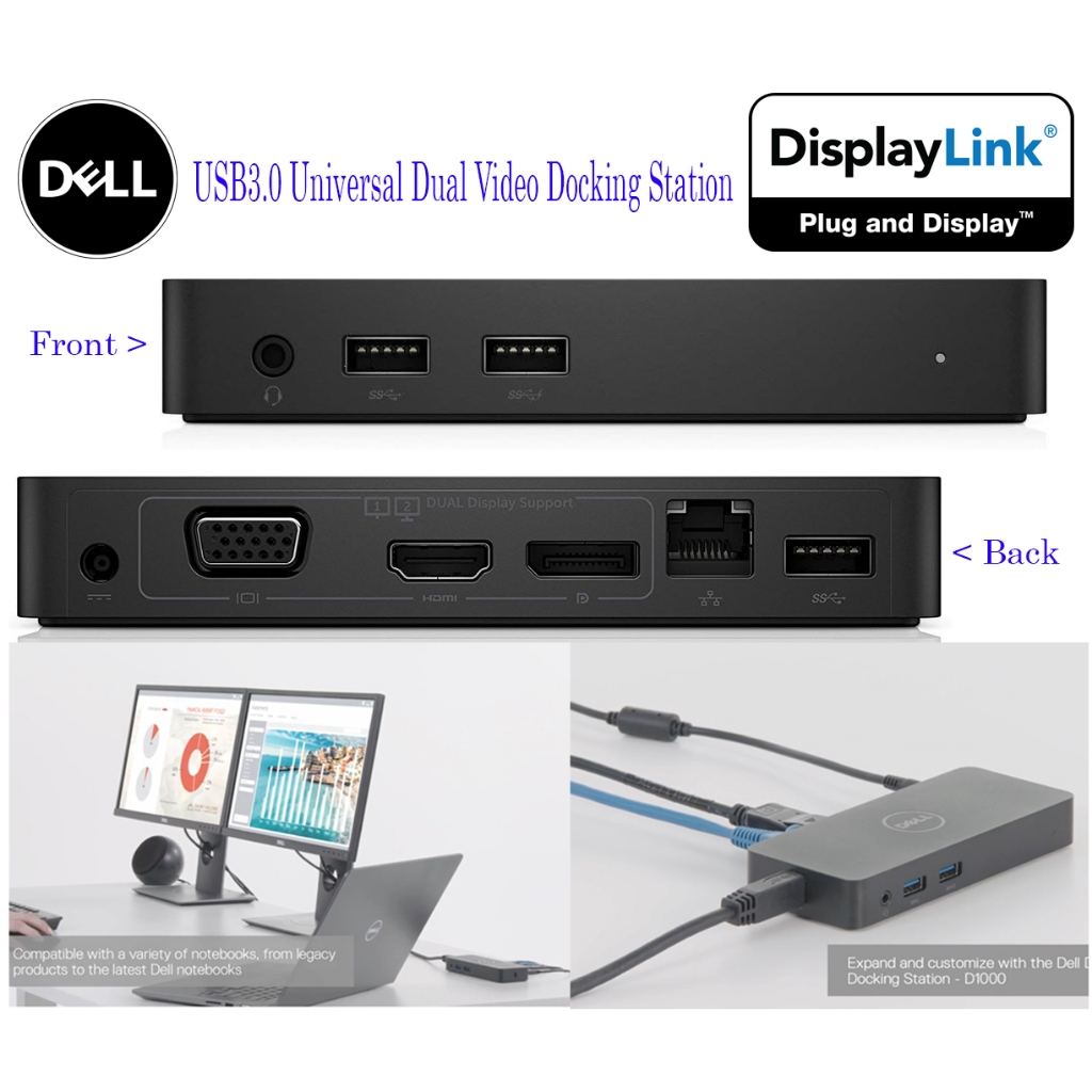 Original New Dell Universal Displaylink Dock D1000 Usb 30 Full Hd Dual Video Docking Station 2 0409