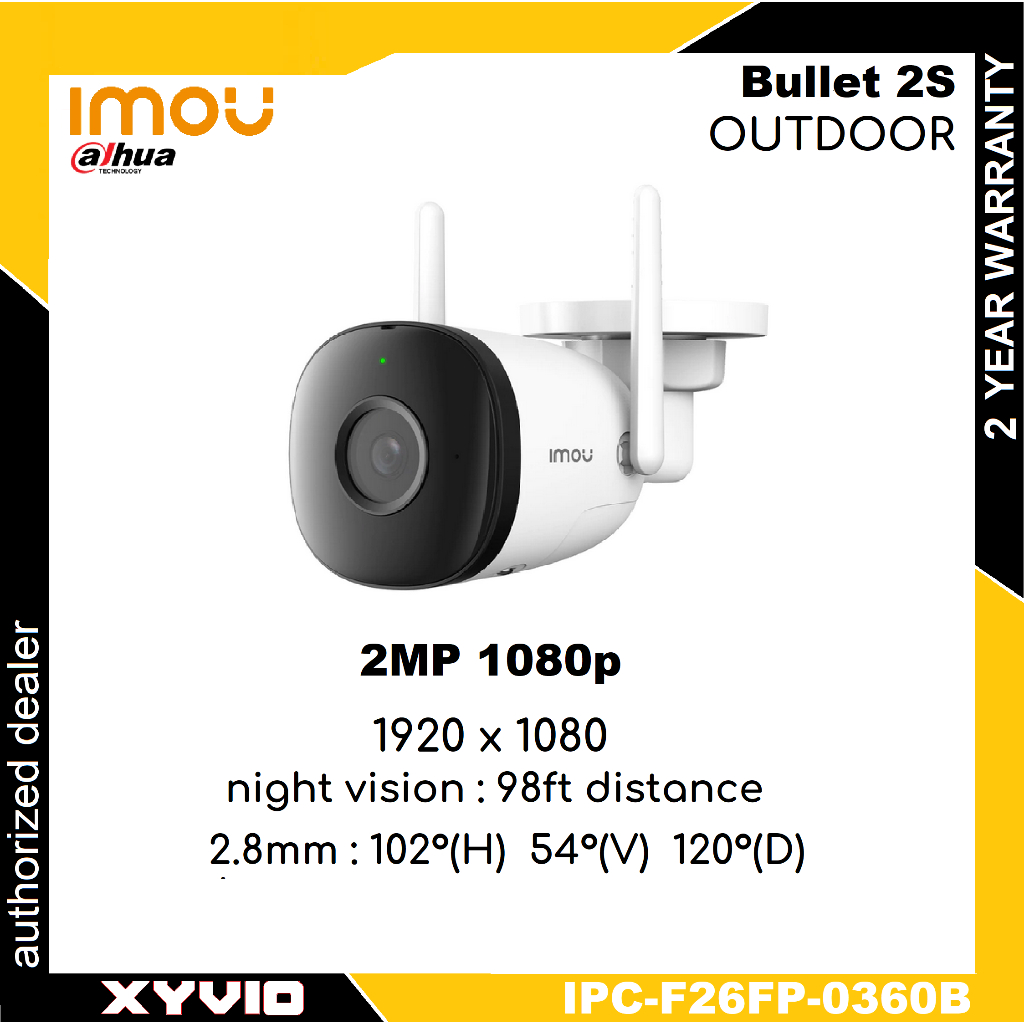 IMOU Dahua IPCF26FP Bullet 2S 2MP 2/8mm Lens H.265 Twoway Talk Full