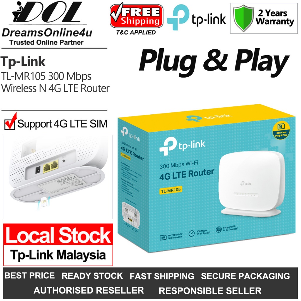 TPLINK TLMR105 300Mbps Wireless N 4G LTE Router Modem Wifi Sim Card