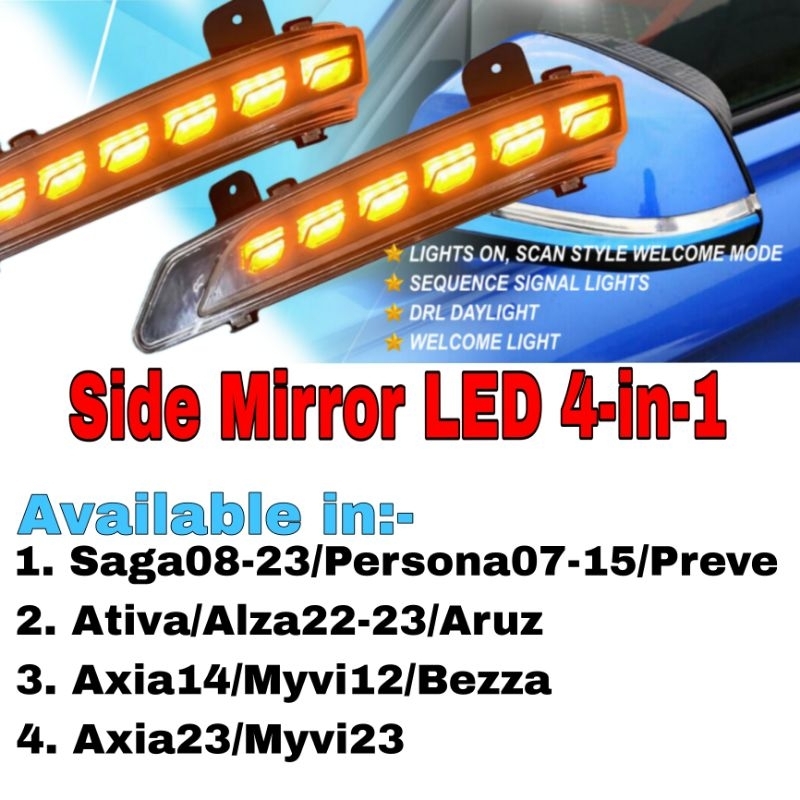 Car Side Mirror Cover LED Light Saga 2023 Persona preve blm flx axia alza bezza myvi DRL Signal