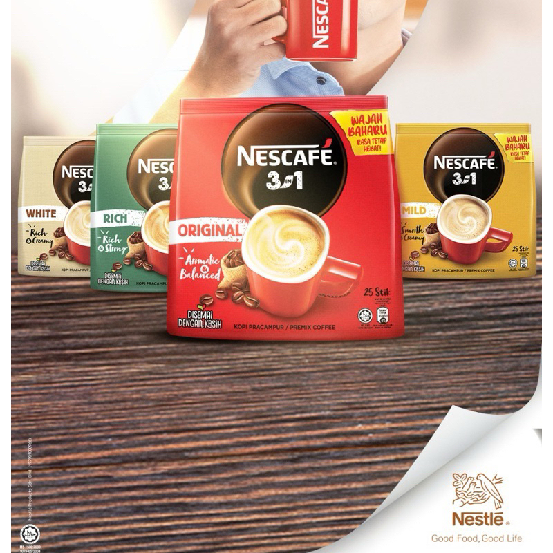 NESCAFE 3-in-1 Original Premix Coffee 450g (25 Sticks X 18g) Aromatic &  Balance