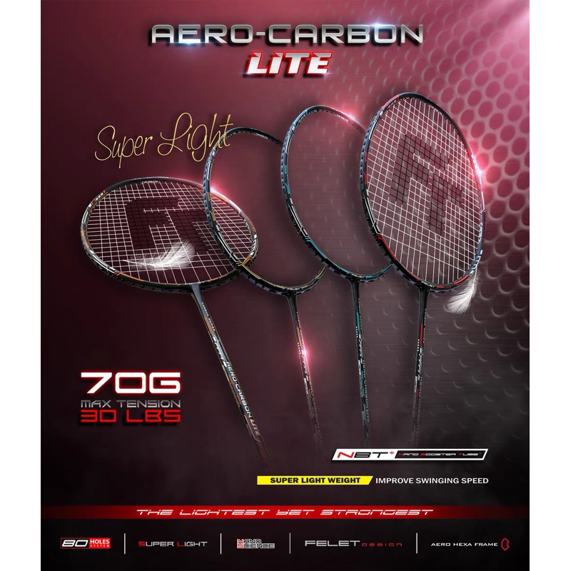 Felet Aero Carbon Lite Badminton Racket [ 7U ] (Red Colour) (100% ...