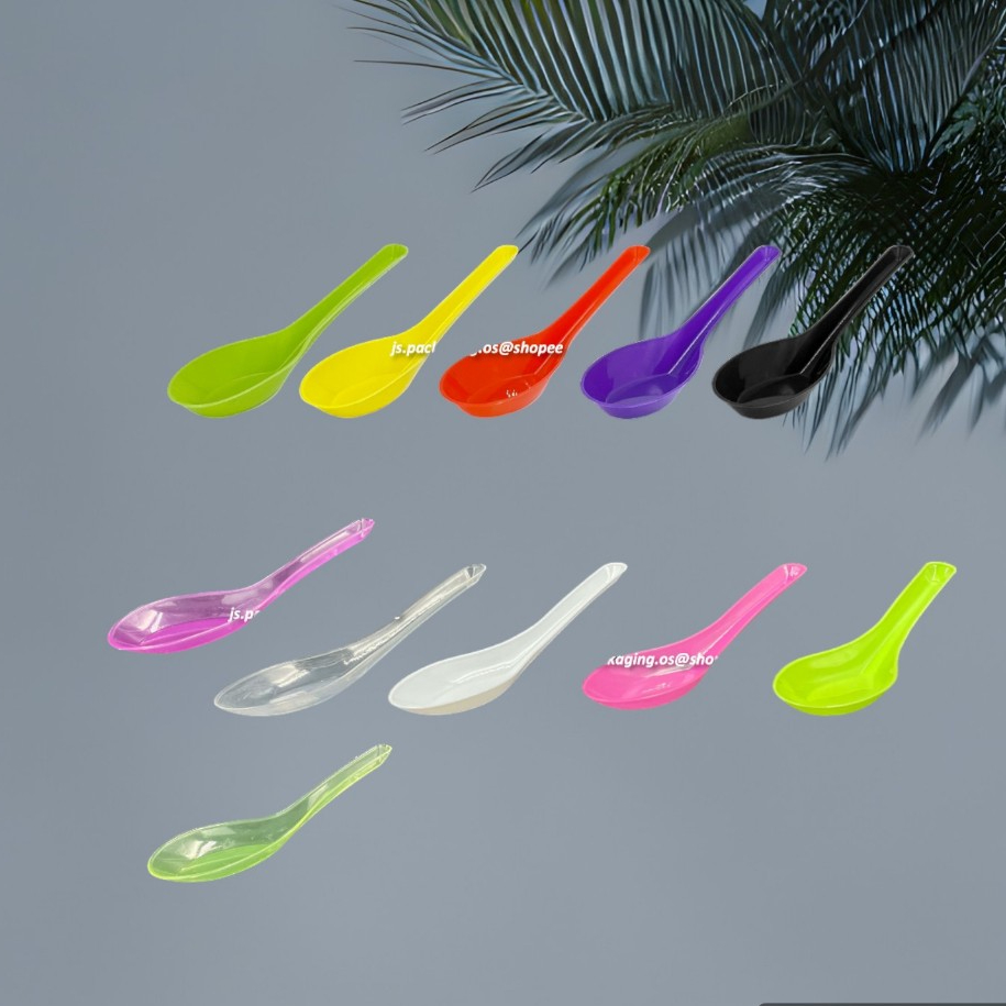 Clear Plastic Chinese Spoon / Sudu Plastik Disposable (10pcs Mix Random