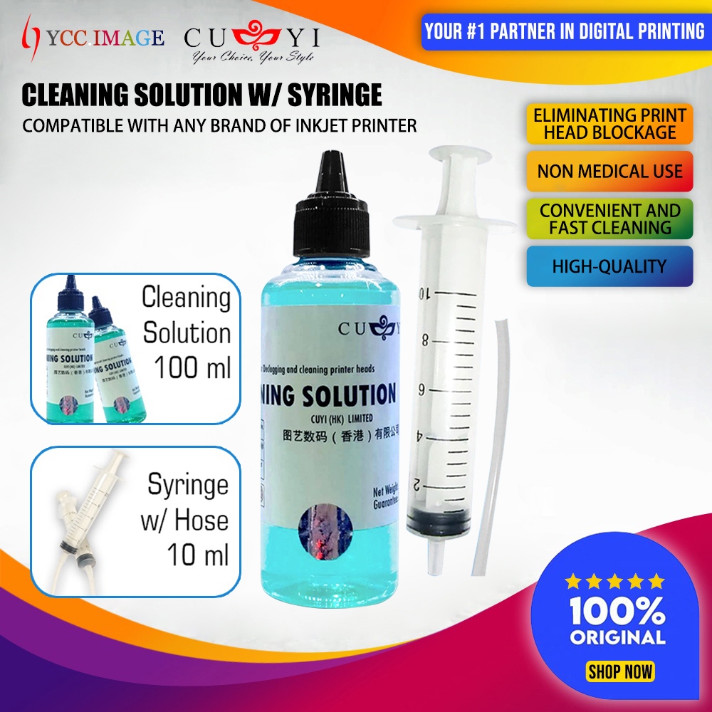 CUYI Print head nozzle liquid / print head cleaning solution 100ml Free 10ml syringe Shopee