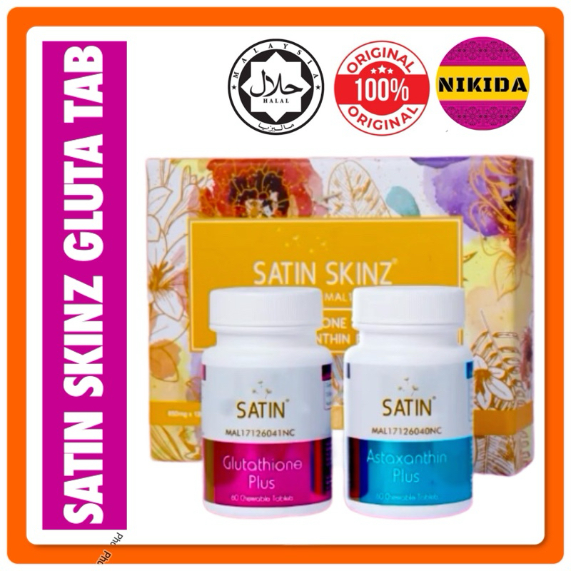 SATIN SKINZ GLUTA TAB KULIT PUTIH CERAH CANTIK MULUS HALUS GLUTATHIONE x60  & ASTAXHANTIN+ x60 Ex0227