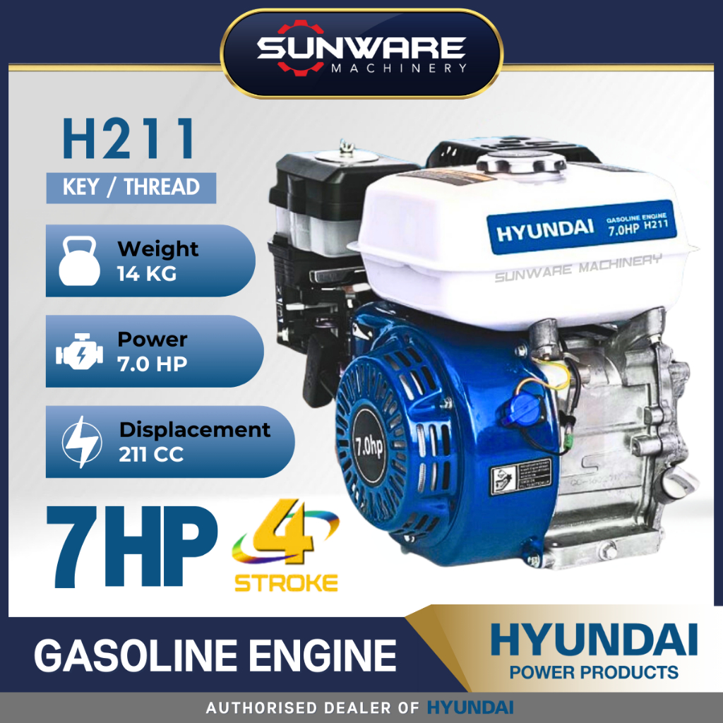 Hyundai H211 Gasoline 7HP Petrol Engine 19mm Key Type / Thread Type 7HP ...
