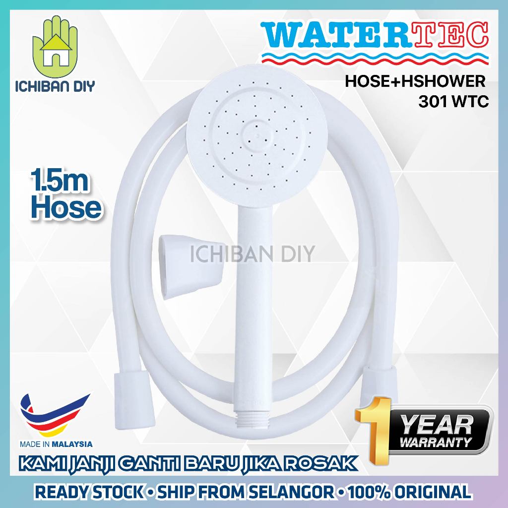 Watertec / Truflo Hand Shower + Hose 301 1.5m Showerhead Rain Bathroom ...