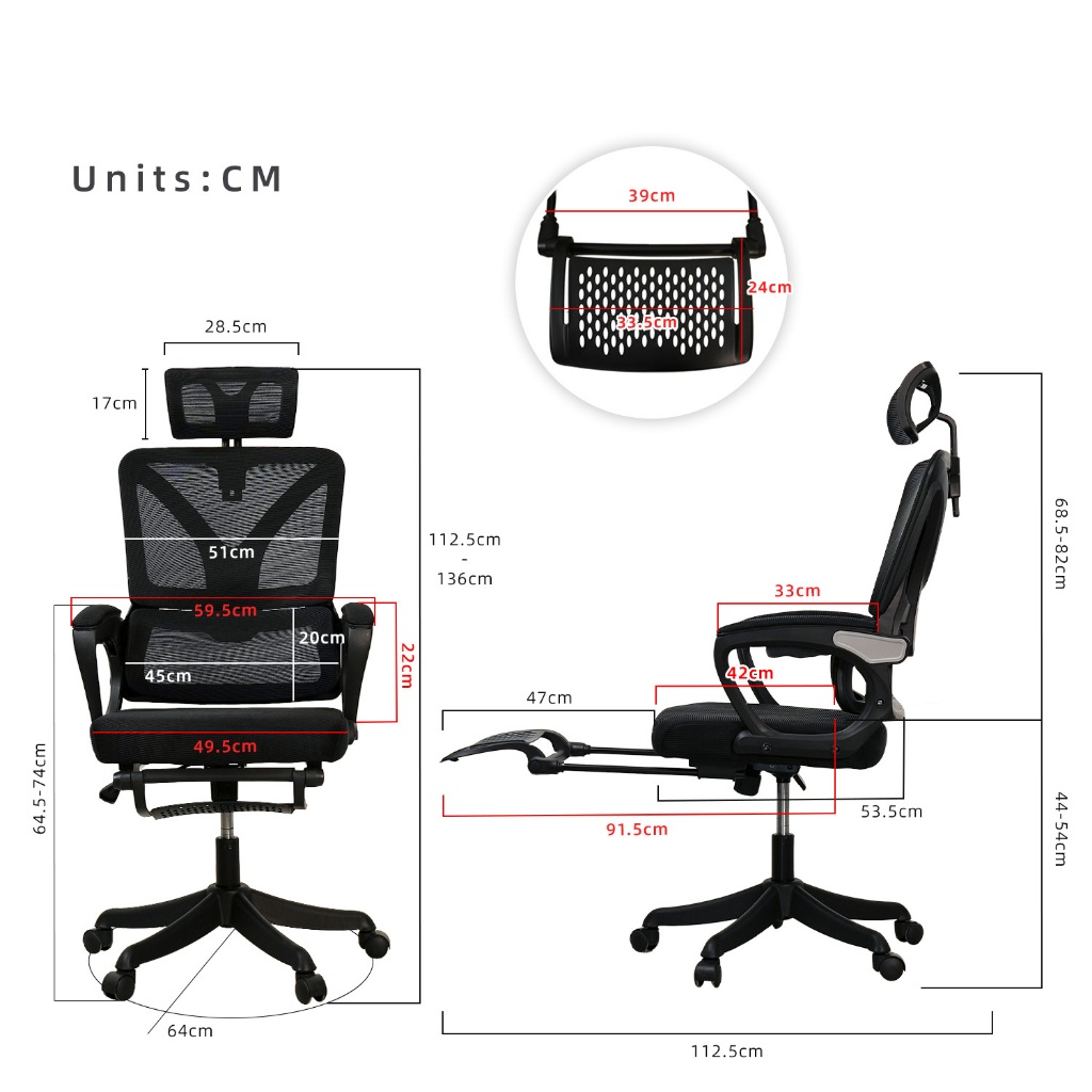 KitchenZ Office Chair Ergonomic Chair Executive Mesh High back Leg Rest