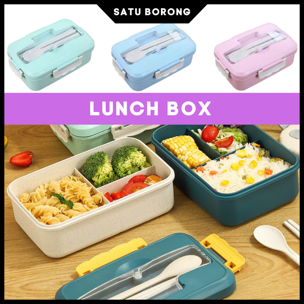 Lunch Box Set For Kids And Adult Plain Colour Food Container Bekas ...