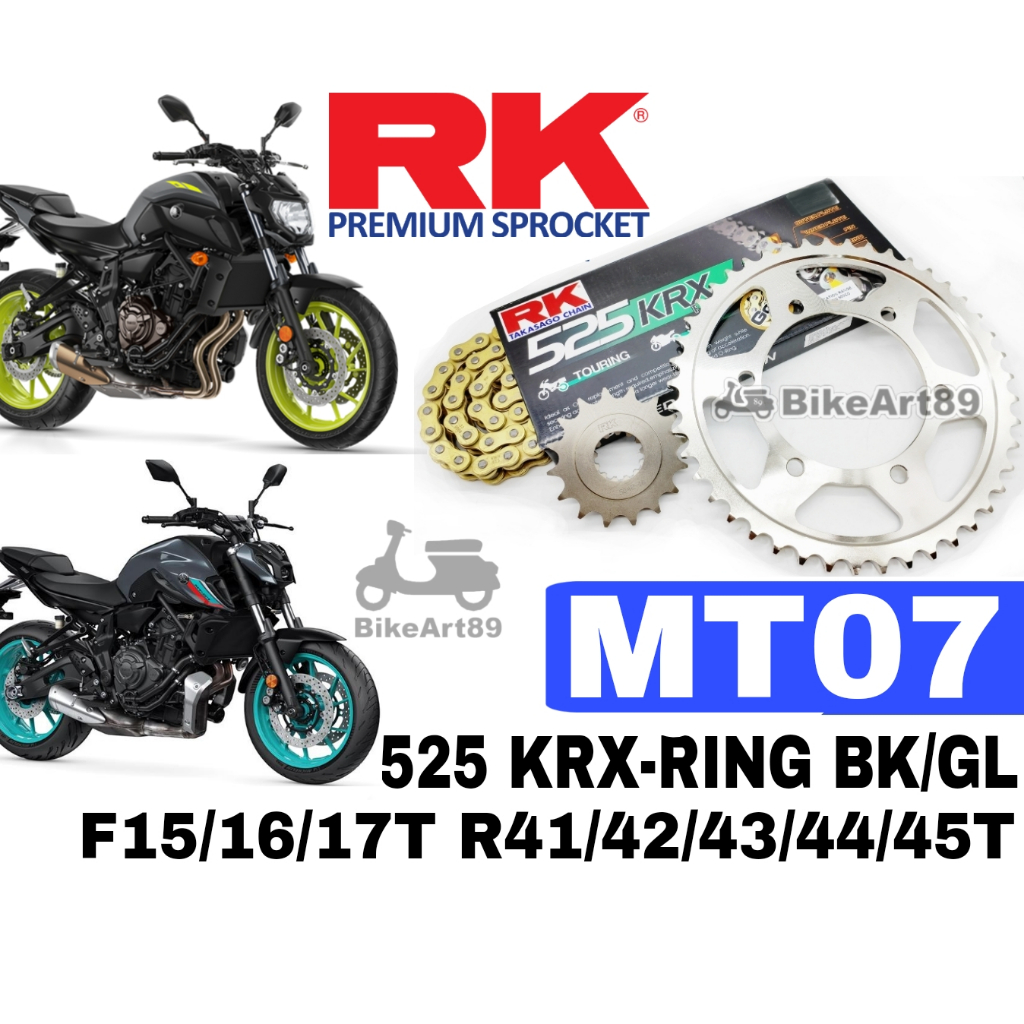 RK Sprocket Set YAMAHA MT07 V1 V2 RK525 KRX X-Ring Rivet Black / Gold ...
