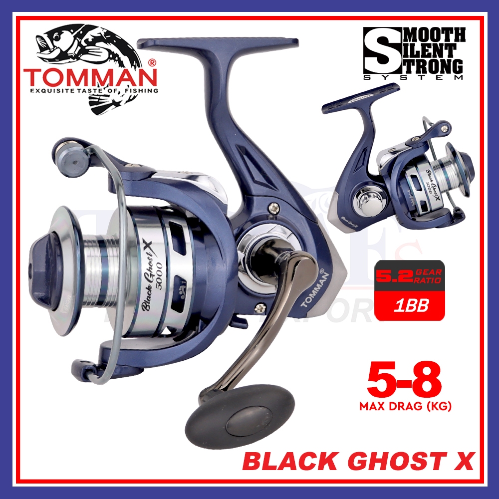 Tomman Black Ghost X (5kg-8kg Max Drag) Spinning Fishing Reel 1BB Mesin  Pancing Ikan Outdoors