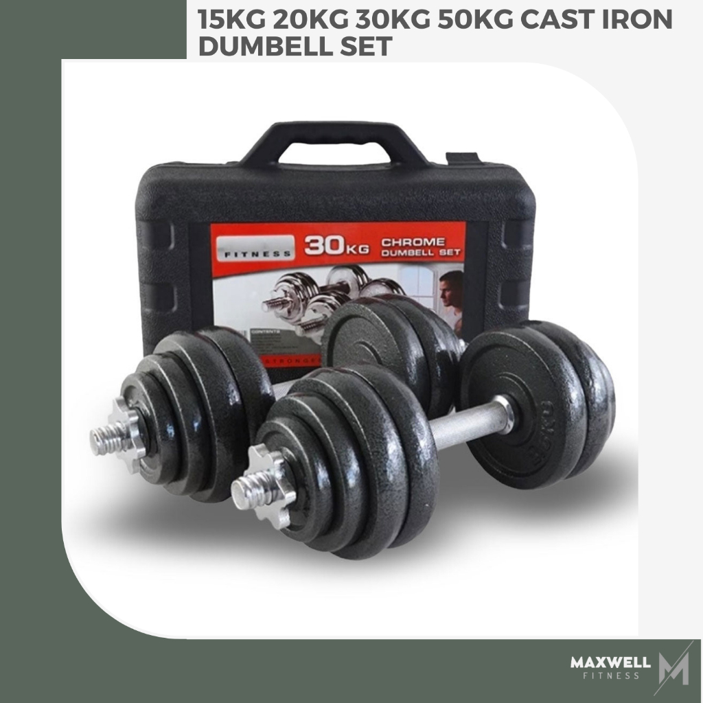 15KG 20KG 30KG 50KG Cast Iron Dumbell with Rubber Textured Grip with Barbell Connector Shopee Malaysia