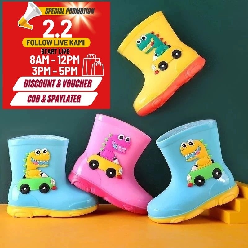 Baby Kids Boots Waterproof Rain Shoes Boots 18yrs Dinosaur Cartoon