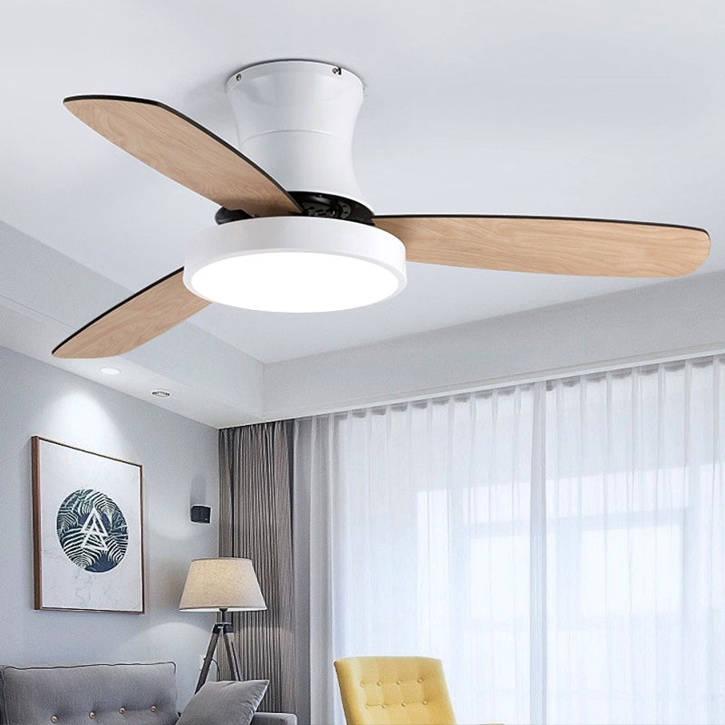 GOGEOUS 48/42/52 Inch Flush Mount Ceiling Fan with Lights Wood Blade DC ...