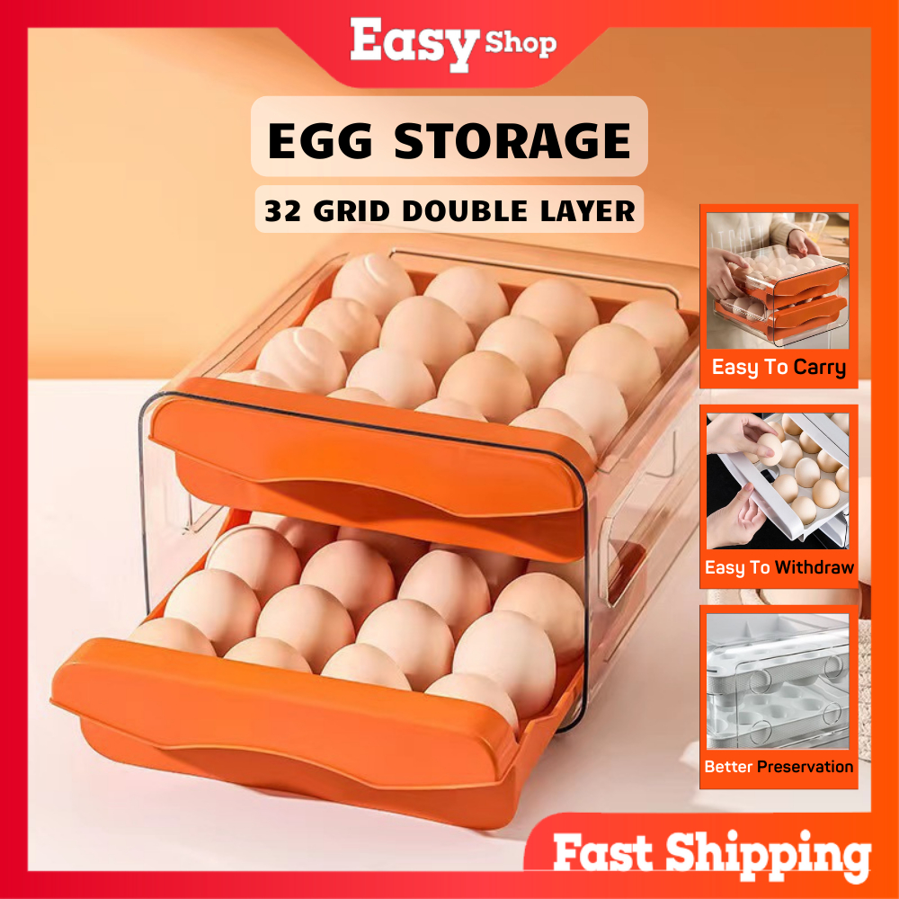 Easy Egg Storage With 15 Grid & 32 Grid Double Layer Egg Container Egg ...