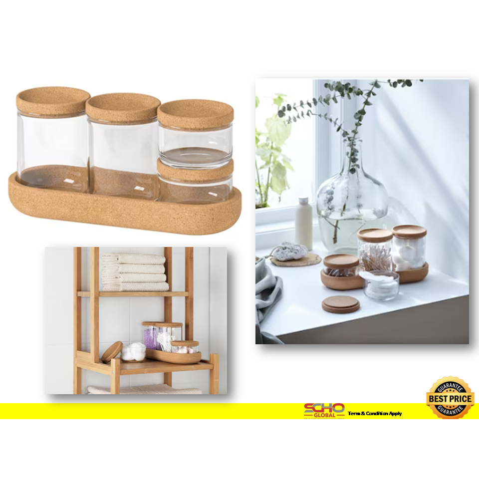 IKEA-SAXBORGA Jar with lid and tray, set of 5, glass cork | Shopee Malaysia