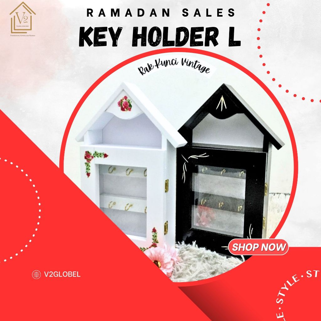 Rak Kunci Key Holder Tempat letak kunci Bentuk rumah mini vintage white ...
