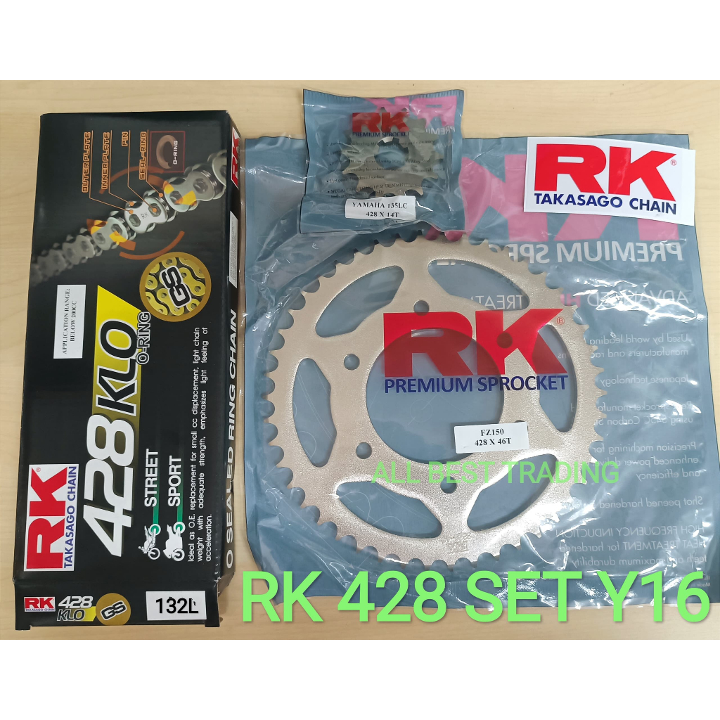 RANTAI RK YAMAHA Y16 428 SPROCKET ORING CHAIN SET (O-RING) KLO 14T/15T ...