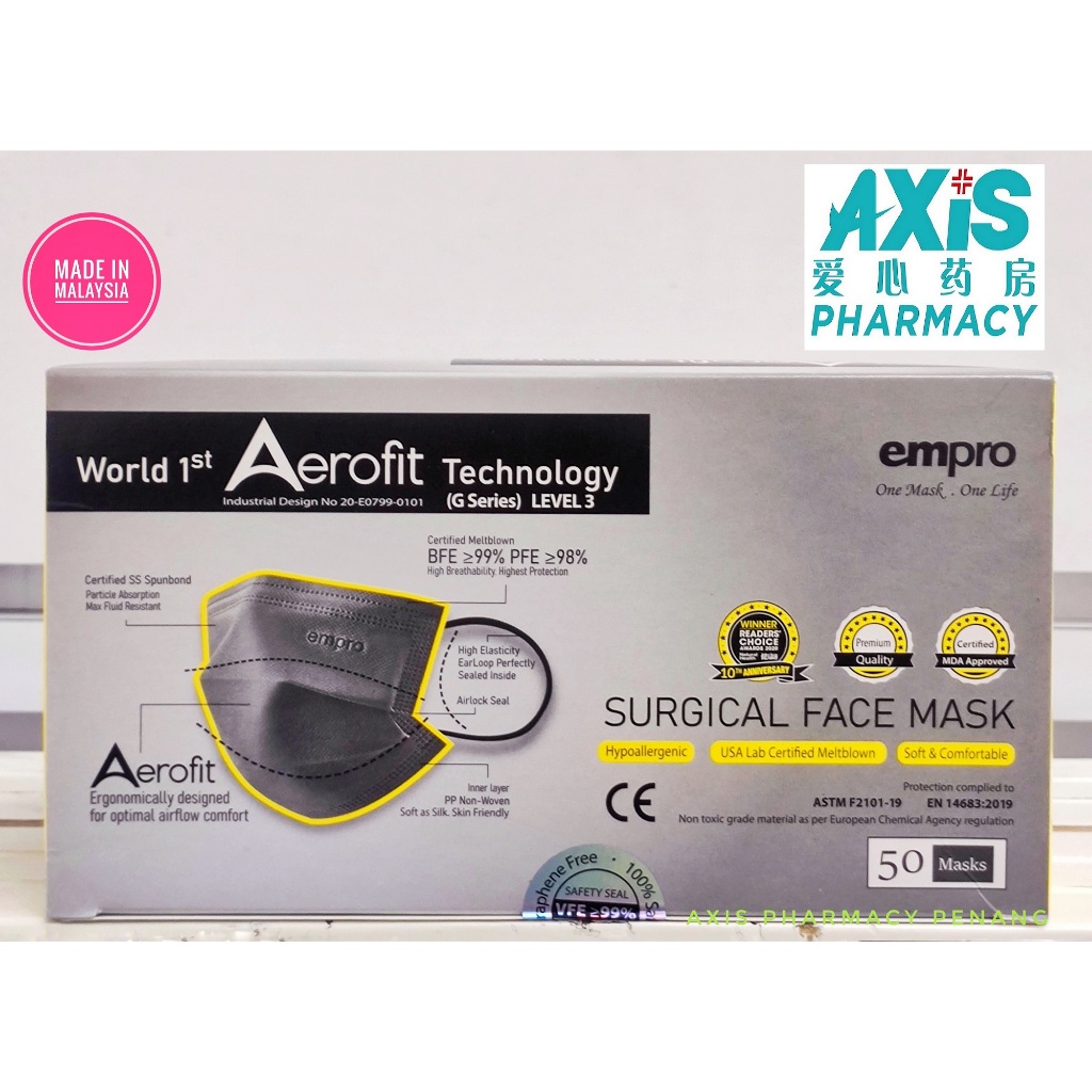 EMPRO AEROFIT TECHNOLOGY ADULT SURGICAL FACE MASK 50 Pieces Masks