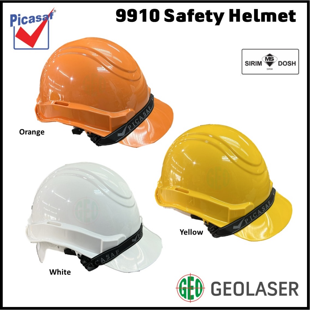 PICASAF SAFETY HELMET (9910) SLIDE LOCK ( YELLOW / WHITE / ORANGE