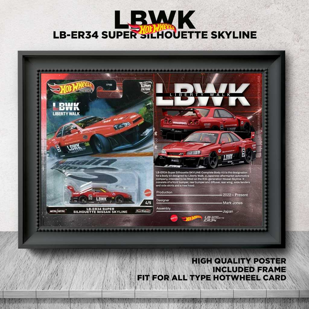 Frame Hotwheels LBWK LB-ER34 Super Silhouette SKYLINE Poster With Frame ...