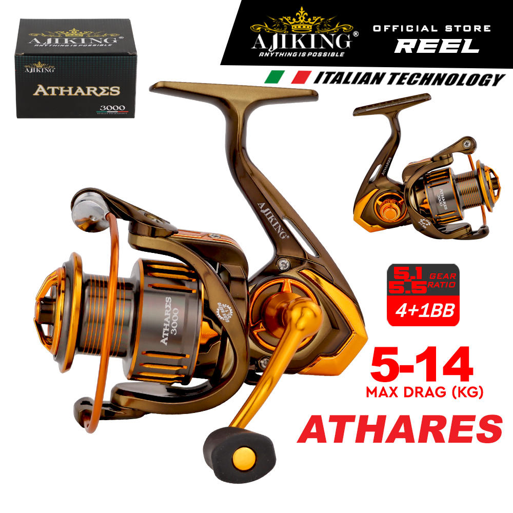 Ajiking Athares Fishing Reel (5-14kg Maxdrag) Spinning Reel Freshwater  Screw in Handle (4+1BB) | Shopee Malaysia