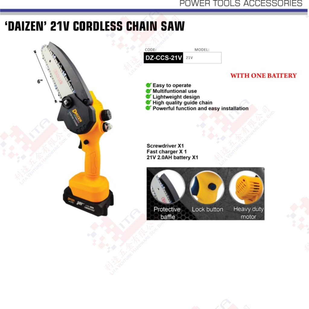 ''DAIZEN 21V CORDLESS CHAIN SAW DZCCS21V | Shopee Malaysia