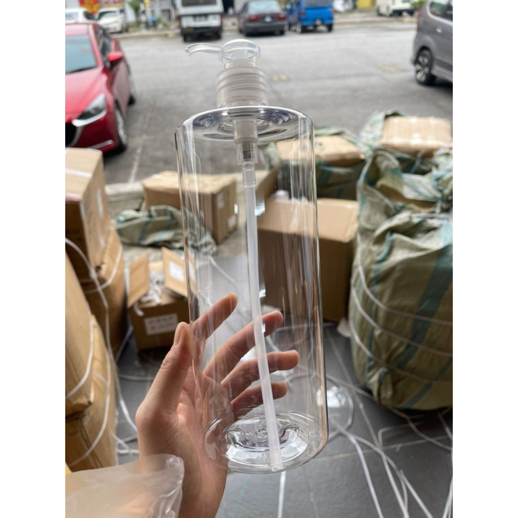 1000ml botol kosong PET plastik pump/press shampoo/body lotion FLAT ...