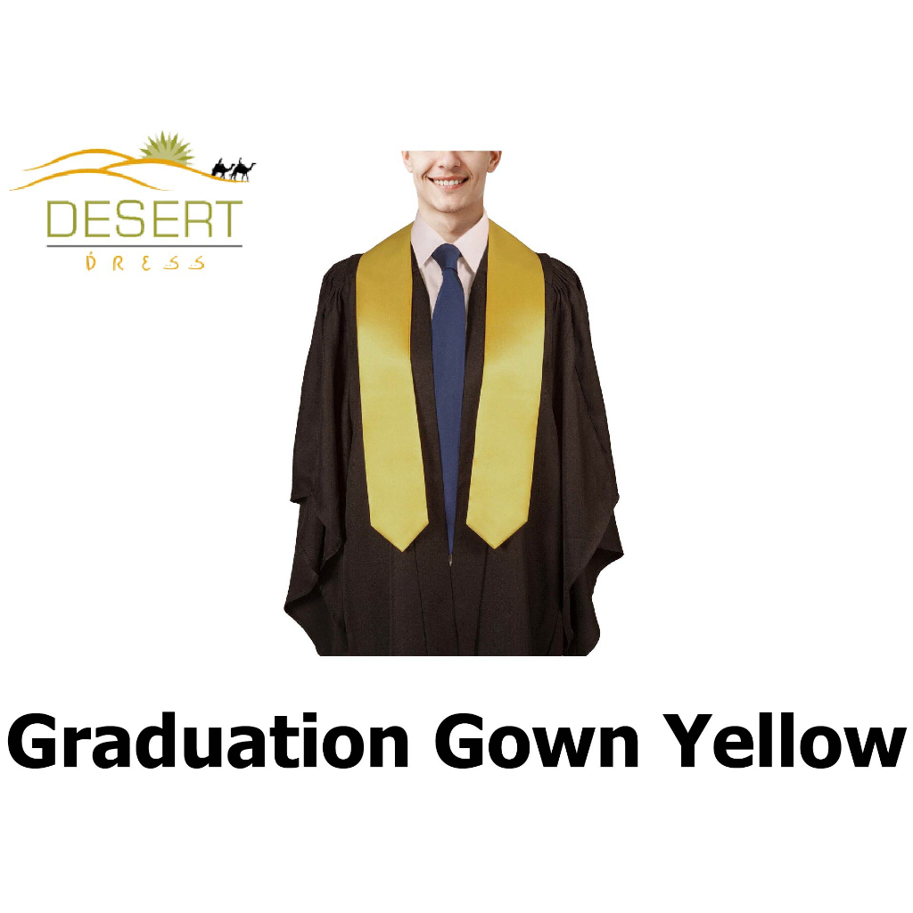 Yellow 3 Piece Graduation Gown + Hat + Stole Black University Robe ...