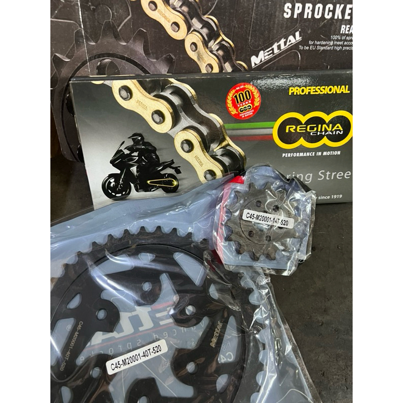 MODENAS PULSAR RS200 / NS200 FRONT REAR SPROCKET CHAIN METTAL 520H GOLD