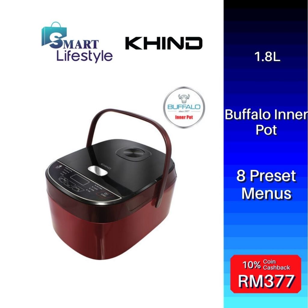 Khind (1.8L) Anshin Fuzzy Logic Jar Rice Cooker with Buffalo Inner Pot ...